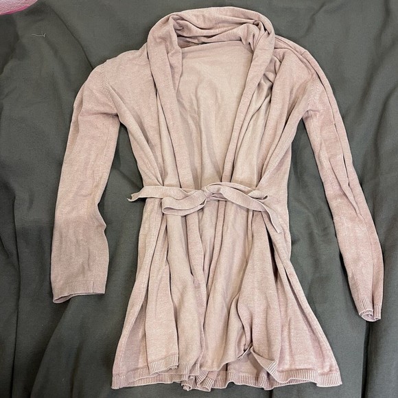 Zara Cardigan Sweater Womens Small Pink Waist Tie Knit Long Sleeve Casual Top - Picture 3 of 6